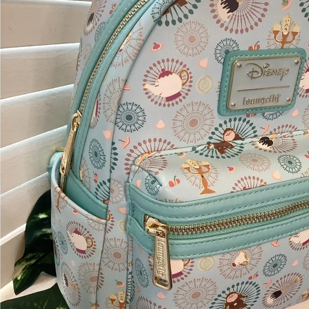 LOUNGEFLY DISNEY BLUE BE OUR GUEST BEAUTY AND THE BEAST BACK PACK